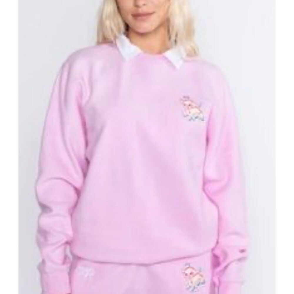 NWOT BSR Samii Ryan Pink Collar Shirt Fleece Pullover Patched Sweater Women's S